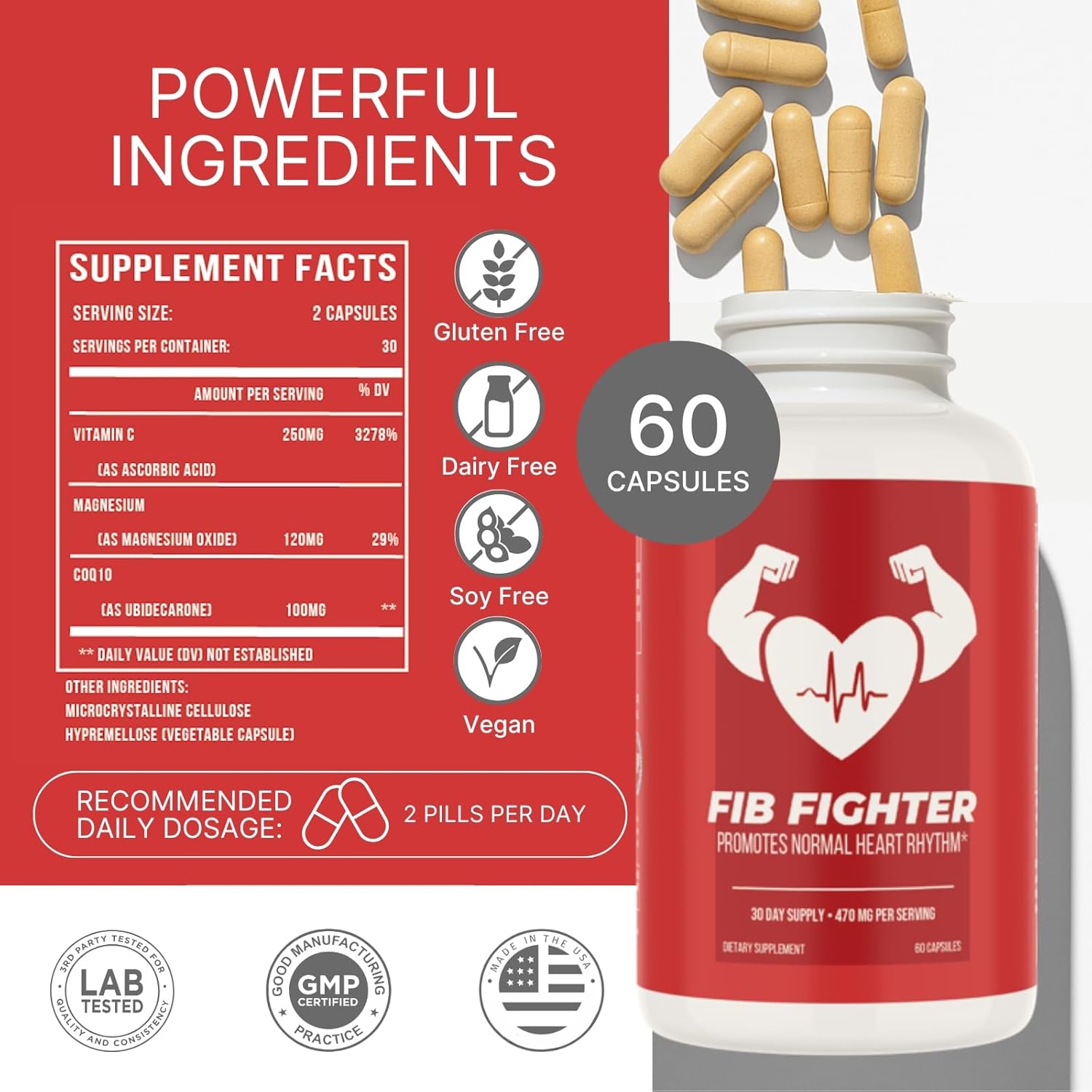 Heart Rhythm Support Supplement | Doctor-Developed | CoQ10, Magnesium & Vitamin C | Supports Normal Heartbeat & Cardiovascular Health | Vegan, Non-GMO | Made in USA | 60 Capsules – 30 Day Supply - Image 6