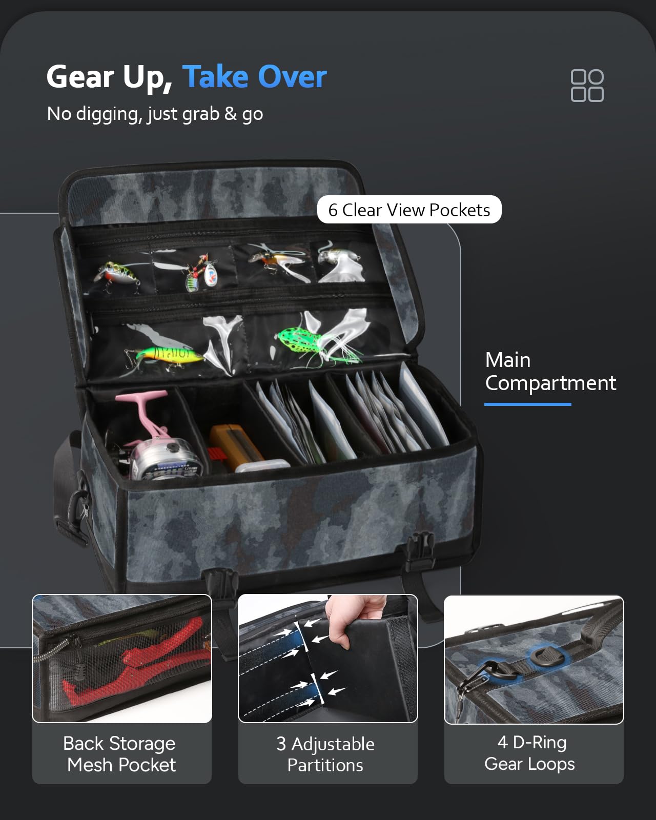 TideRex Fishing Tackle Bag for Soft Plastic Bait Storage Organizer 900D
