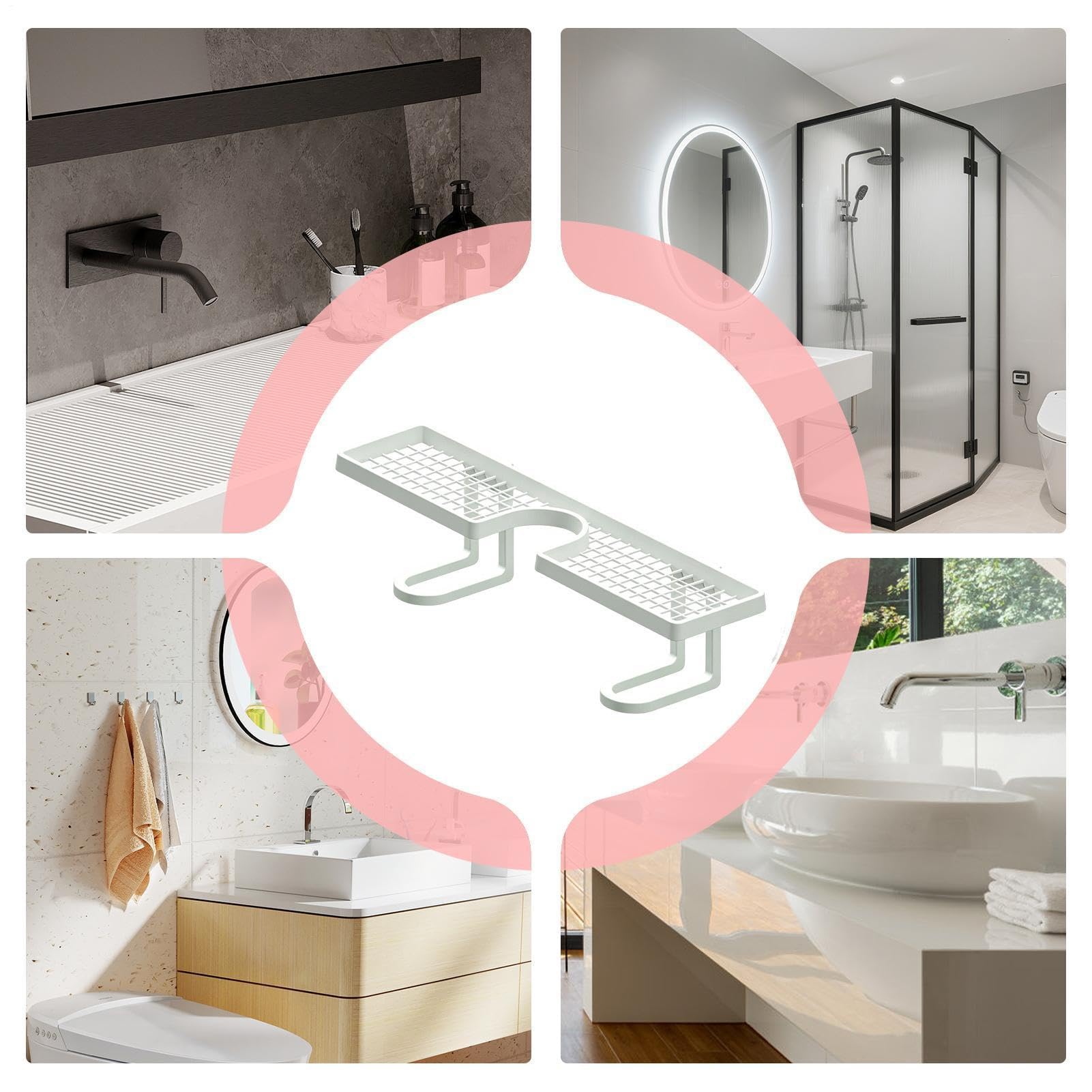 Étagère au-Dessus du Robinet Salle de Bain - sans Perçage 50 Cm Forme en U Drainage Rapide,Étagère au-Dessus du lavabo pour Salle de Bain - brosses à Dents, cosmétiques, shampoings,