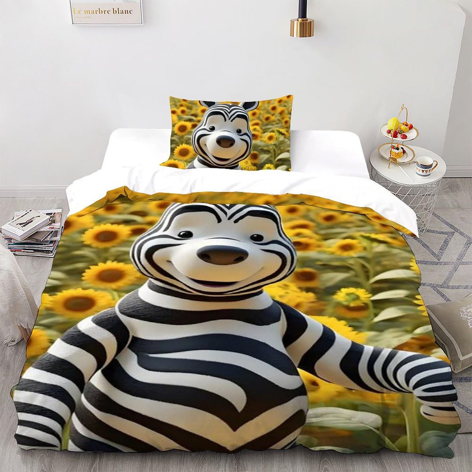 Housse de couette animaux imprimé 3D cartoon avec fermeture éclair invisible