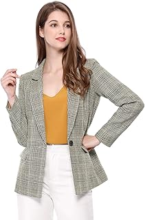 Women's Notched Lapel One Button Boyfriend Blazer Suit Houndstooth Work ...