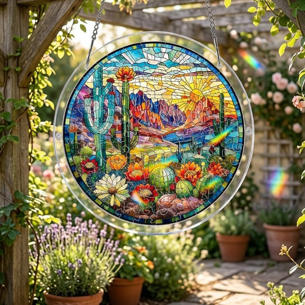 Acrylic Puzzles Suncatcher Window Hanging, Acrylic Puzzle for Adult, 83 Pieces Acrylics Jigsaw Puzzle Suncatcher, Colorful Flame Hummingbird Sun Catchers Window Hanging Panel (Style F) — view 2