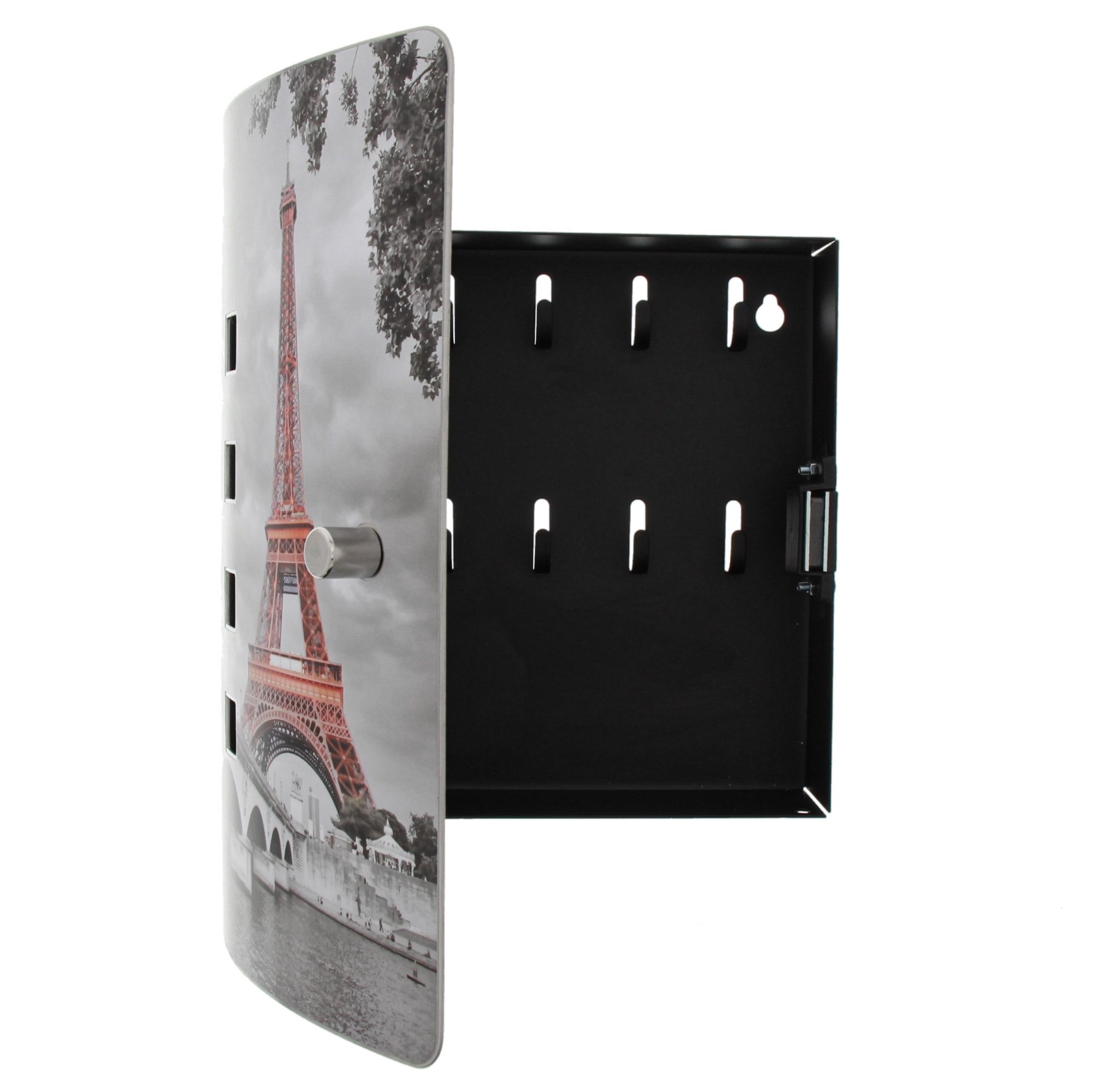 Burg-Wächter Cassetta Portachiavi Con Motivo Tour Eiffel, Modello 38850 6204/10 Ni, Nero E Acciaio Inox, Fissaggio A Muro