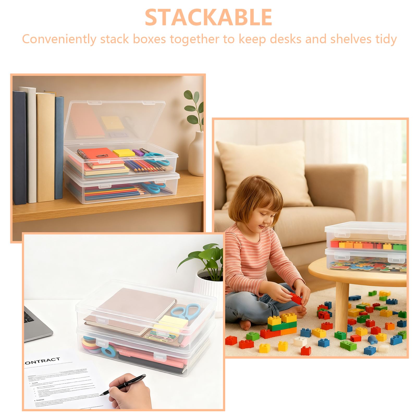 Cajas Almacenaje Plastico con Tapa Apilables 31x22x5cm 2 Piezas