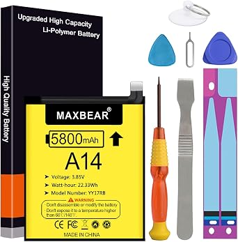 MAXBEAR Galaxy A14 Battery, 5800mAh 3.85V Li-Polymer Replacement Battery EB-BA146ABY Compatible with Galaxy A14 5G SM-A146U SM-A146B SM-A146P/DS with Repair Tool Kit