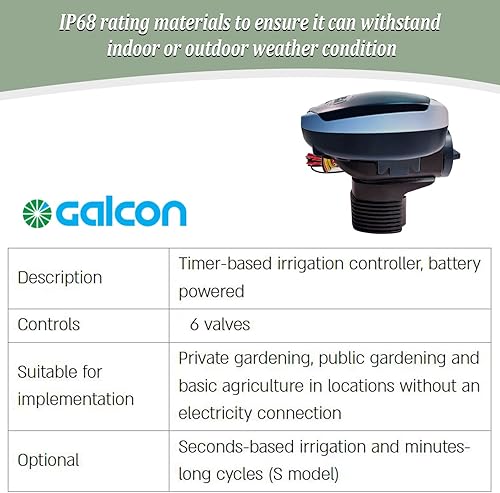 Miniatura 8 de Galcon 61562 DC-6S, temporizador de riego con batería de 6 estaciones para rociadores, goteo y propagación. Interior y exterior. Programas diarios o