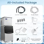 COSTWAY Commercial Ice Maker 450 LBS/24H with 250 LBS Storage Bin, 156PCS Clear Ice Cubes in 11 Mins, Industrial Freestanding Stainless Steel Ice Machine with Auto Self-Cleaning for Restaurant Cafe