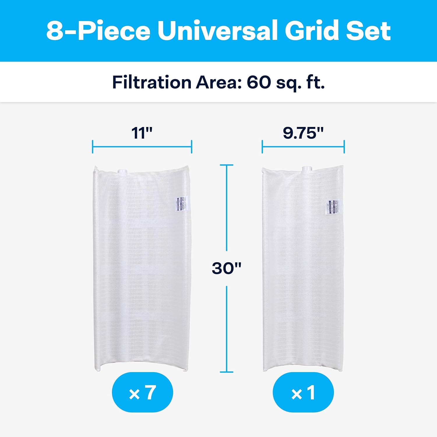 SpiroPure SP-DE-9550 DE Filter Universal Grid Set Complete 60 sqft 30” Tall Vertical Grids Replacement for PFS3060 FS-2005 FC-9550 American Hayward Jandy Pac-Fab Waterway