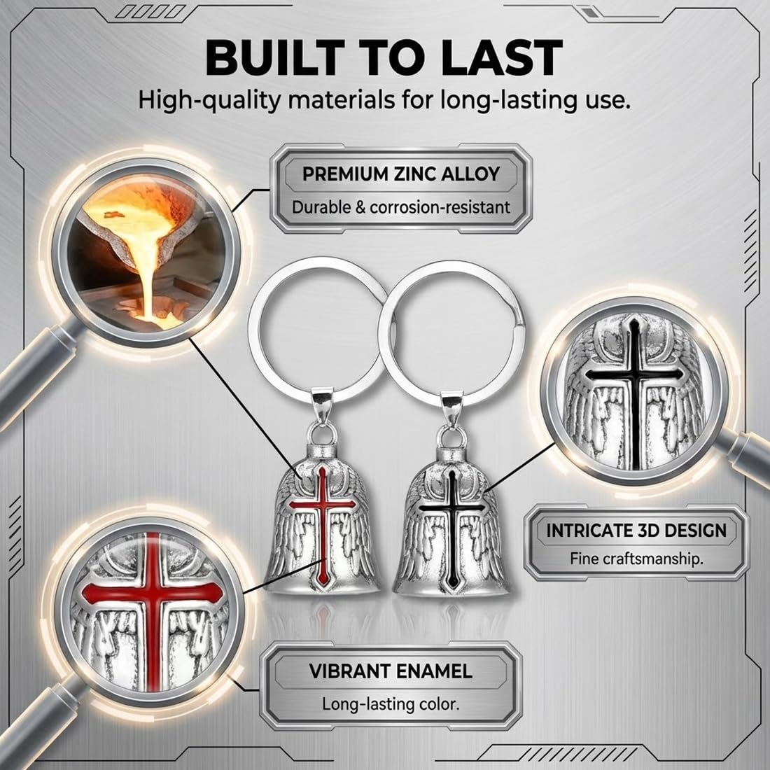 2 Piezas Guardian Bell Acero Inoxidable Campana de Moto Amuleto de la Suerte, Colgador de Campana para Motocicleta (Cromo) - 4