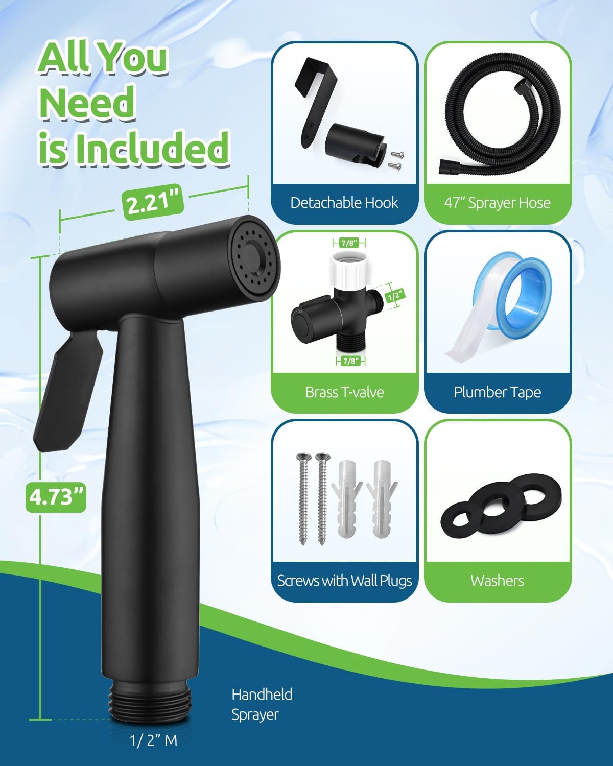 Black Bidet Sprayer for Toilet, Muslim Shower Handheld Jet Sprayer Adjustable Water Flow with Bidet Hose for Feminine Wash, Black Bidet Faucet Cloth Diaper for Baby Wash, Wall/Toilet Mount