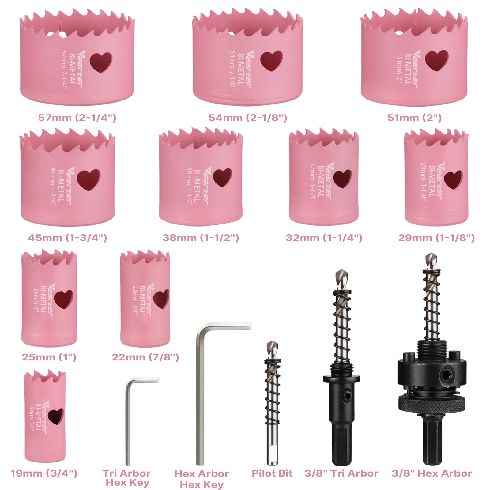 Vearter 15PCS Bimetal Hole Saw Sets, 19-57mm Bi-Metal Holesaw Set, M42 Cobalt Hole Cutter with Arbors for Wood Metal Sheet - Image 4