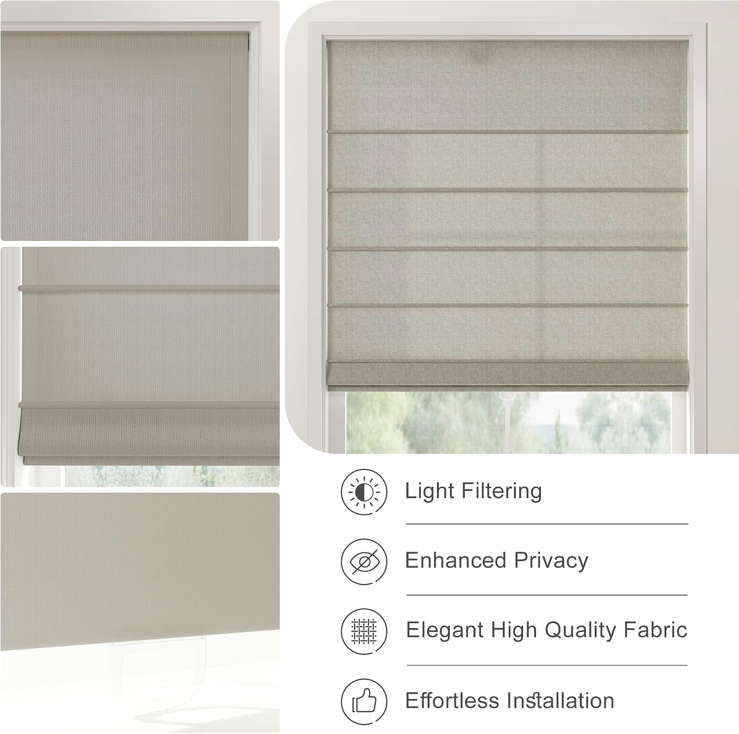 ChadMade Light Filtering Custom Made Roman Shade for Home Office Window, Modern Cordless Cotton Linen Blended Window Shade Neutral Textured Roman Blind, Biscuit, 1 Piece, Doreen Collection