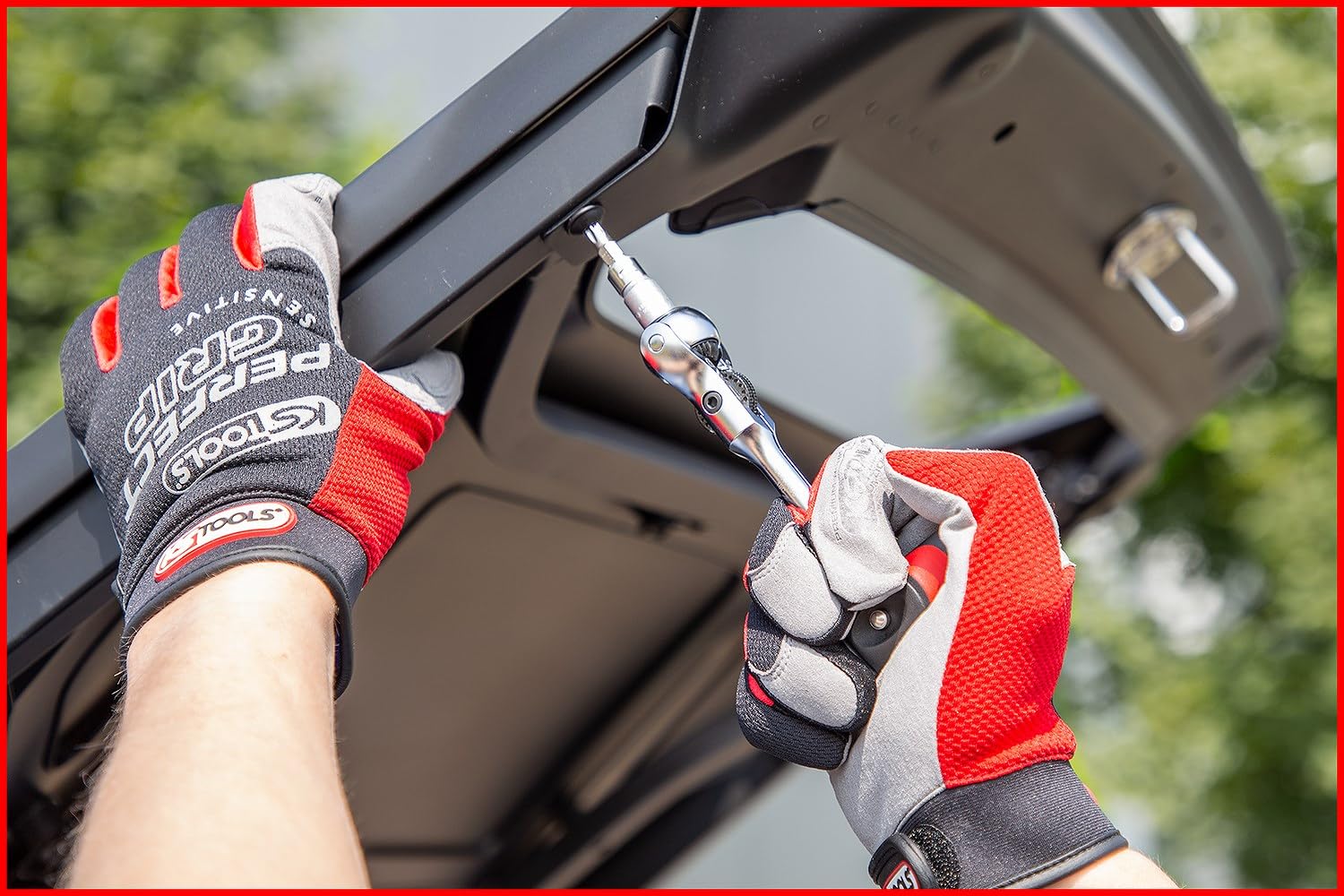 KS Tools 914.3815 Cricchetto a testa snodabile con impugnatura mini a T MODIFIX da 3/8", 72 denti, 0°+90°