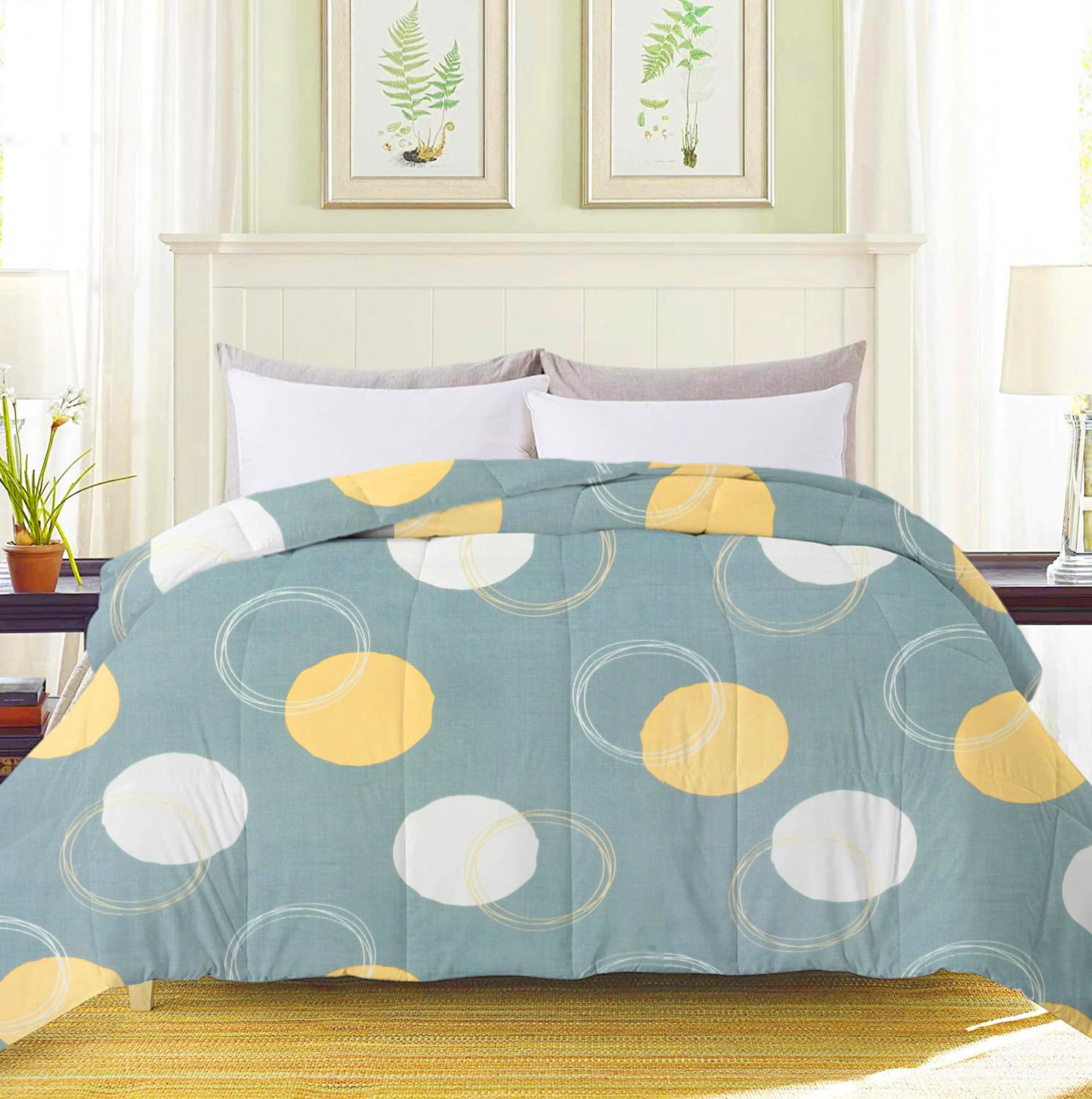 VAS COLLECTIONS 220 GSM Microfiber Reversible AC Comforter |Quit | Blanket | Duvets for King Size Double Bed 180Tc (230X250 cm, Light Green, Yellow and White) 2