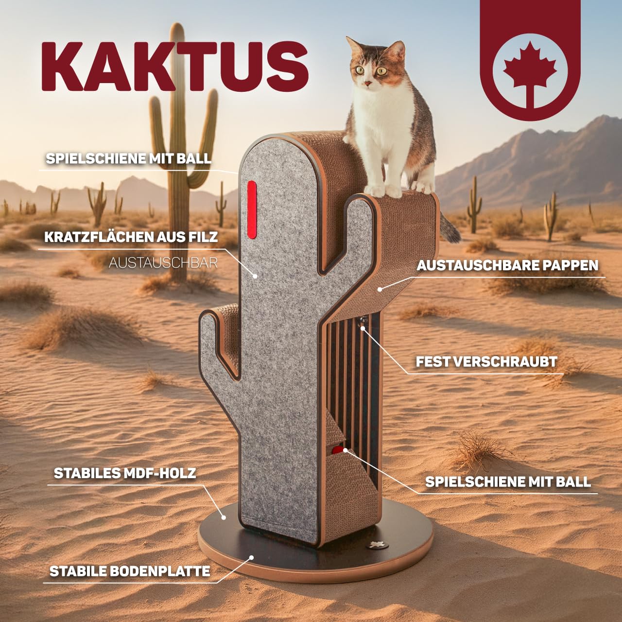 CanadianCat Company | Design Kratzmöbel Kaktus | Kratzsäule, Kratzstamm | 45 x 45 x 80 cm