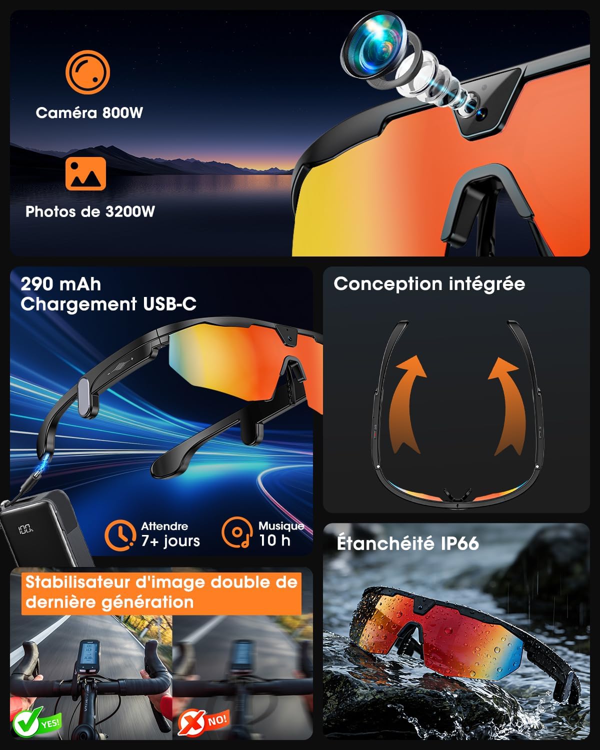 Mingtawn Smart Glasses mit 4K HD Anti-Shake Kamera & 3D Stereo Lautsprechern | Polariserte UV400 Sportsonnenbrille | Bluetooth KI-Brille für Outdoor-Videos, Fotos & Musik | HiFi Audio Action-Kamera