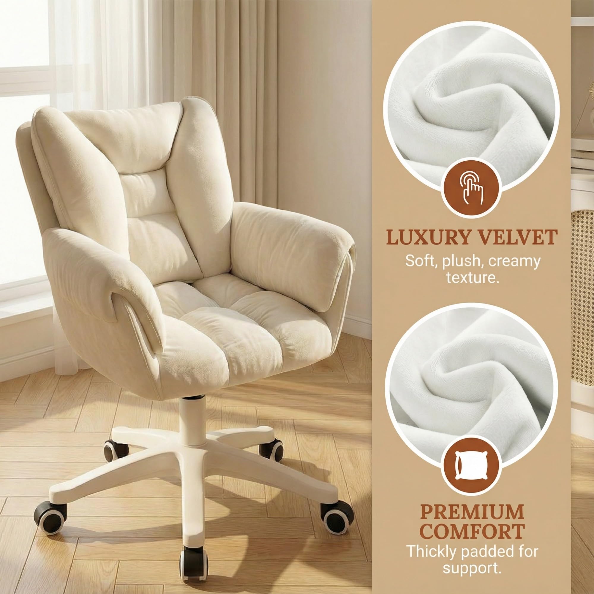 Chaise De Bureau, Coiffeuse À roulettes, Réglable en Hauteur, Capacité Charge Jusqu'à 120 Kg, for Domicile, Chambre Coucher, Cadeau(Blanche)