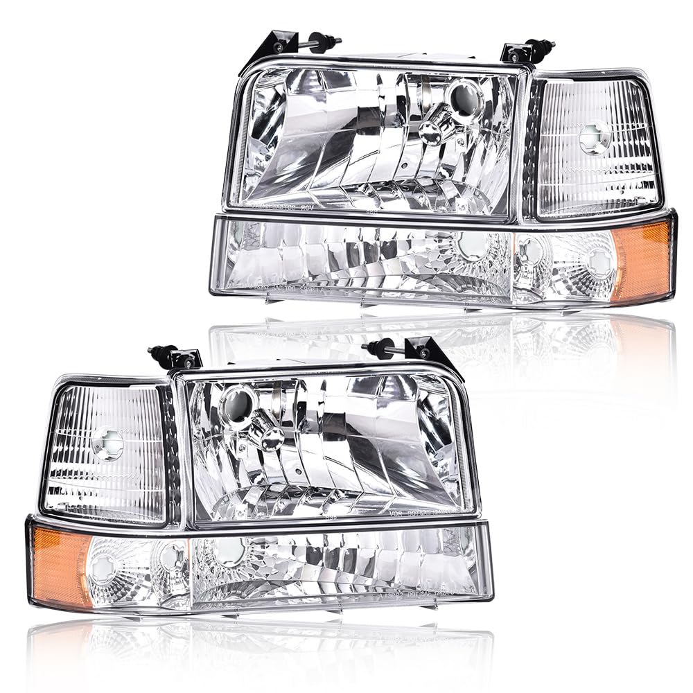 G-PLUS Headlights Assembly Fit 1992-1996 Ford F150 F250 F350 Super Duty(Incl.1997 9th Old Body Style),Fit 1992-1996 Bronco w/Corner Signal Headlamps