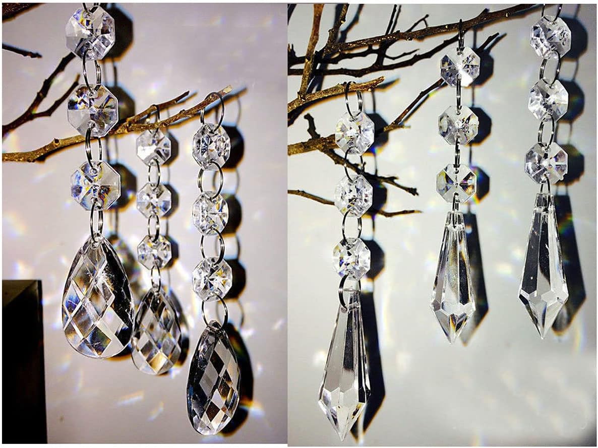 60 PCS Clear Acrylic Crystal Beads for Christmas Ornaments Tree Decorations Garland Chandelier Hanging Wedding Party Celebration Decor (Teardrop+Icicle)