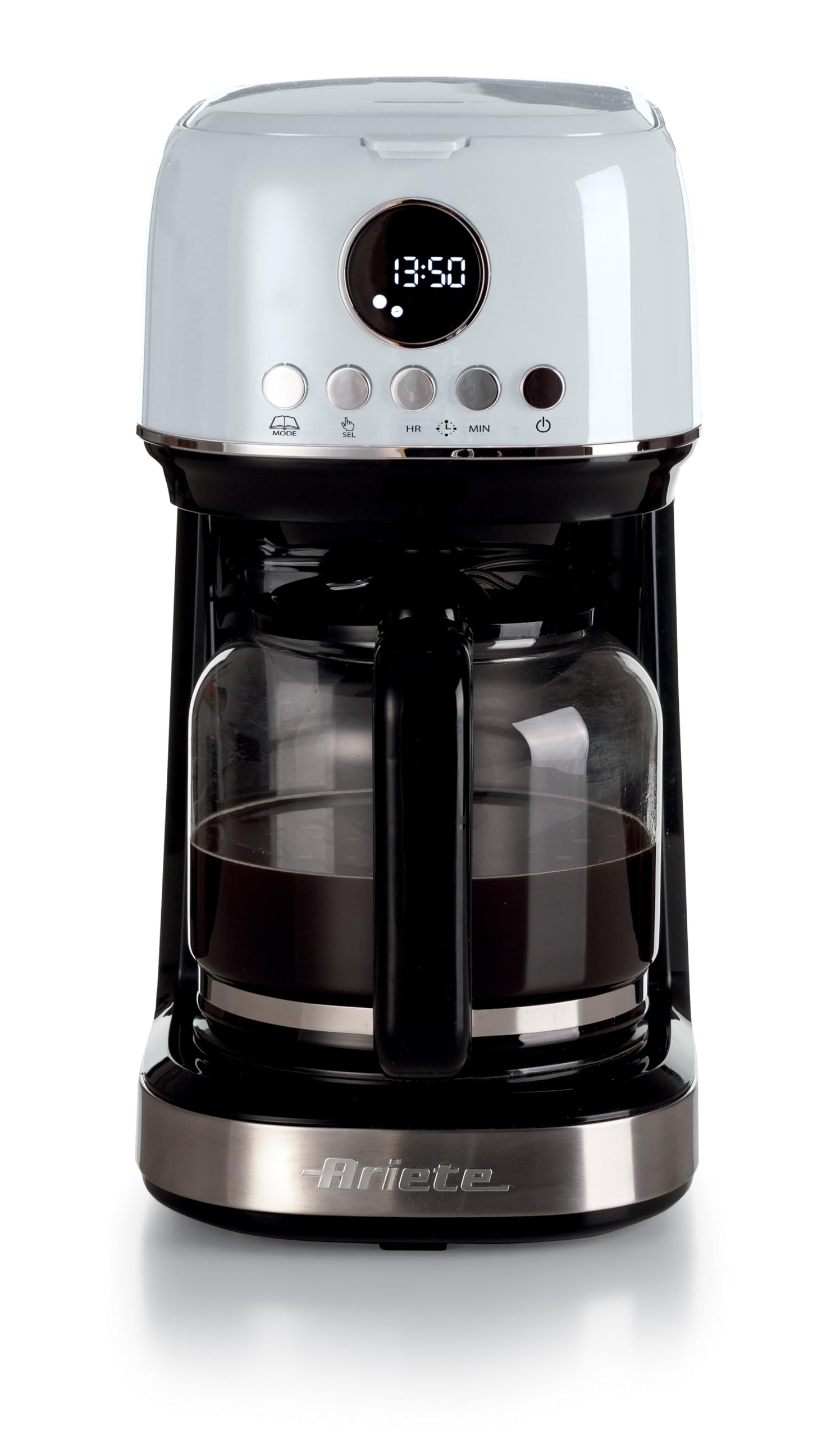 Ariete 1396, Macchina da Caffè Espresso con Macinacaffè Moderna, Caffè Buono come al Bar, Filtro 1 e 2 Tazze, Dispositivo Maxi Cappuccino, Spegnimento Automatico, Macinacaffè con Capacità 250g, Bianco