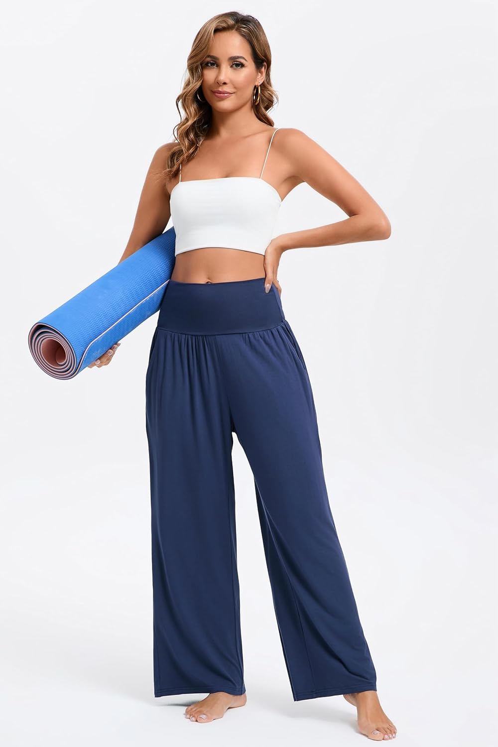 Wide Leg Yoga Pants for Women High Waisted Casual Loose Sweatpant Palazzo Lounge Spajama Flowy Pants with Pocket - Image 5