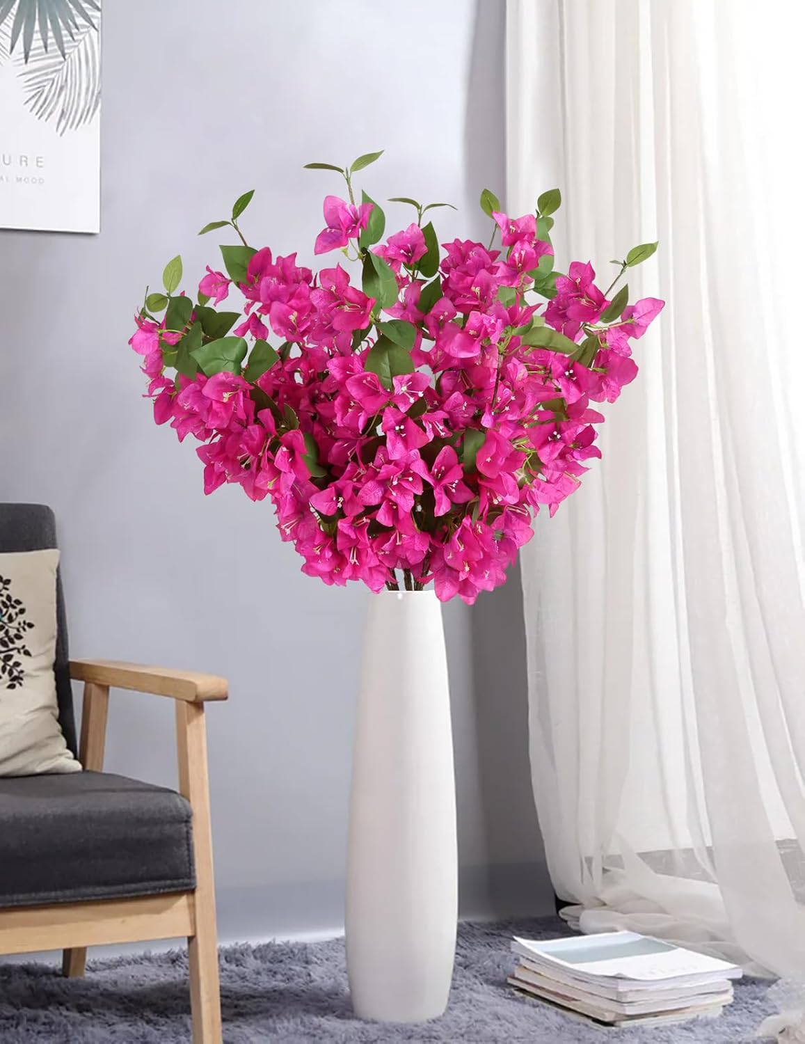 12PCS Bougainvillea Artificial Flowers 31.50" Long Stem Fake Silk Bougainvillea Branches Hot Pink Faux Hanging Flowers Vines for Wedding Centerpieces Home Garden DIY Decorations (Deep Pink) - Image 3