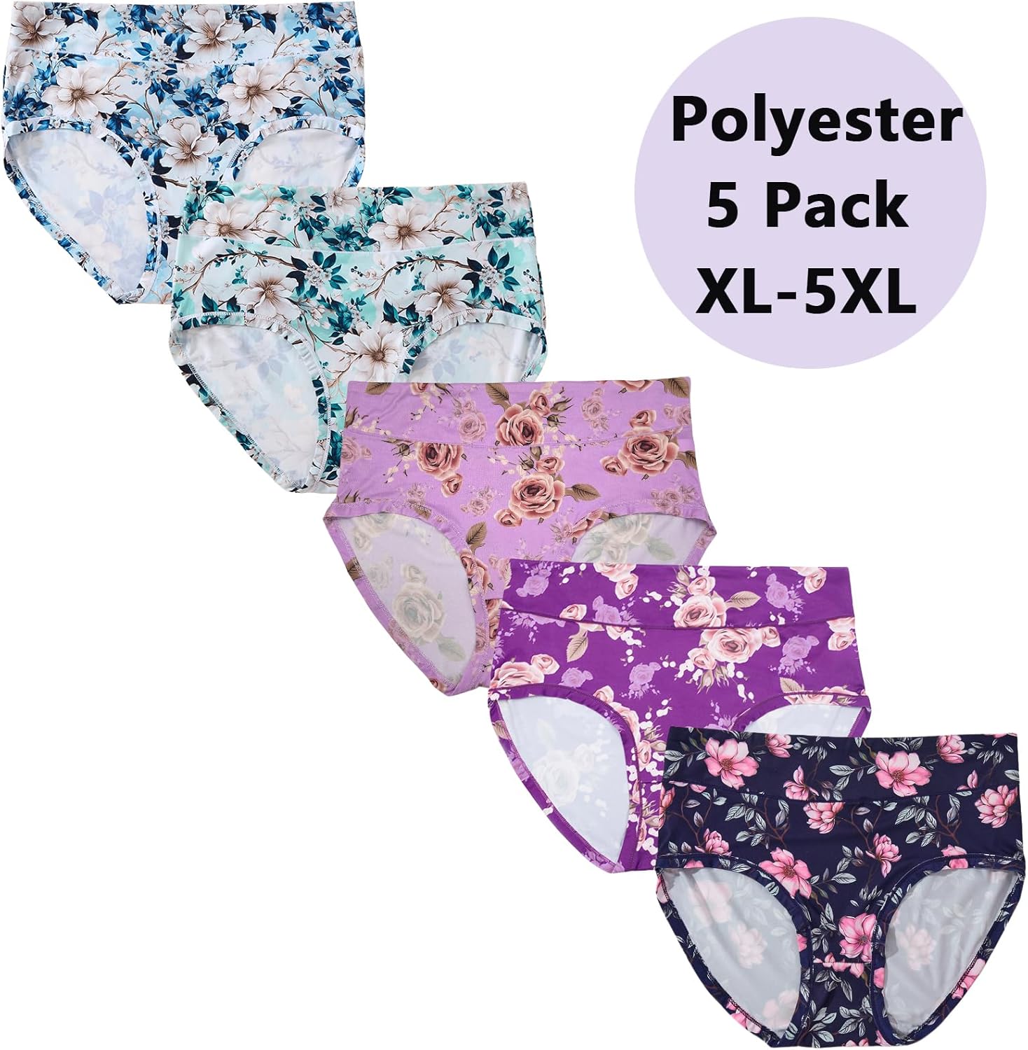 Women's Briefs Underwear Plus Size Panties Floral Print 5 Pack Briefs Plus Underwear Ladies Panty Multipack - Image 3