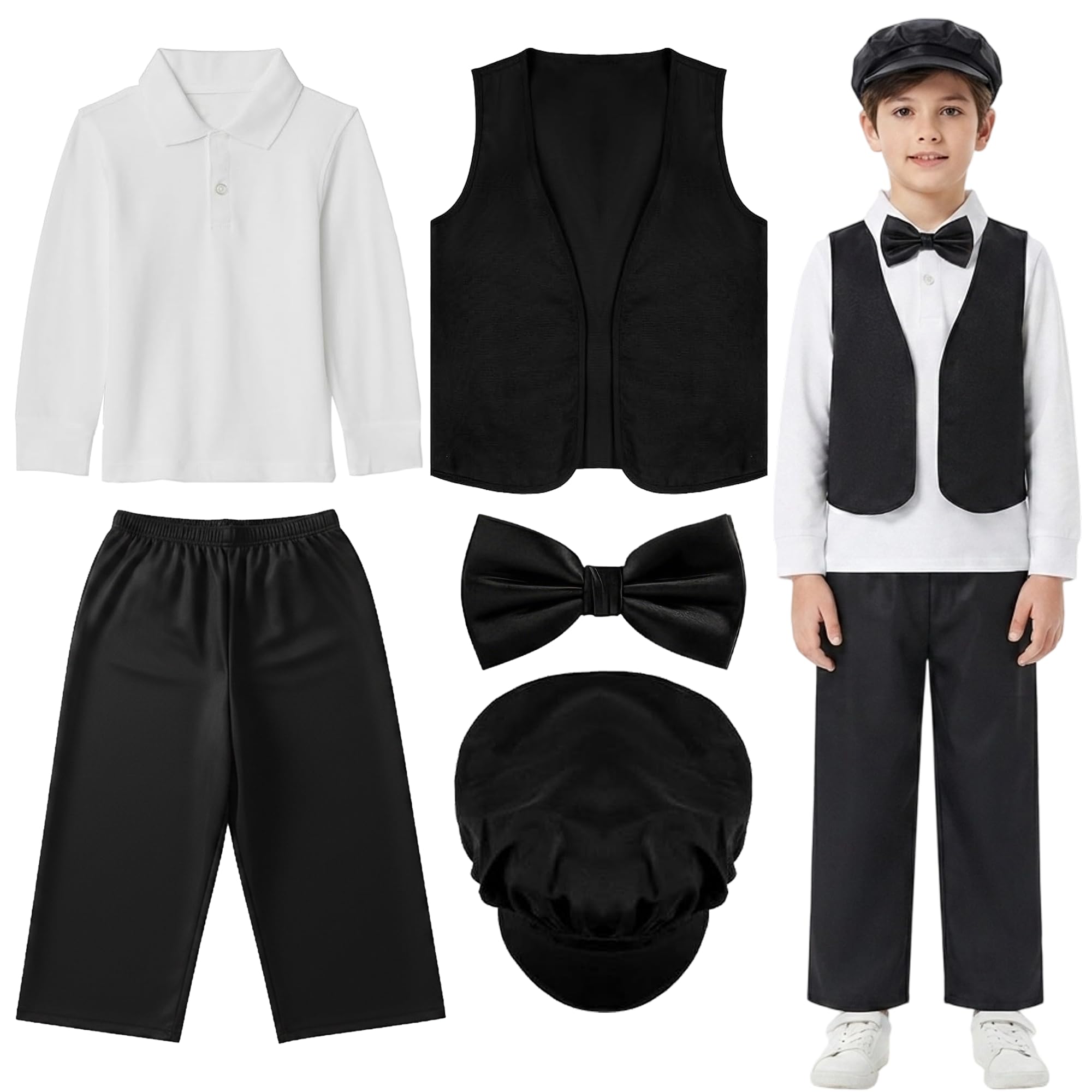 Victorian Costume Set for Boys, 5 Pcs Retro Fancy Dress Kit (XL)