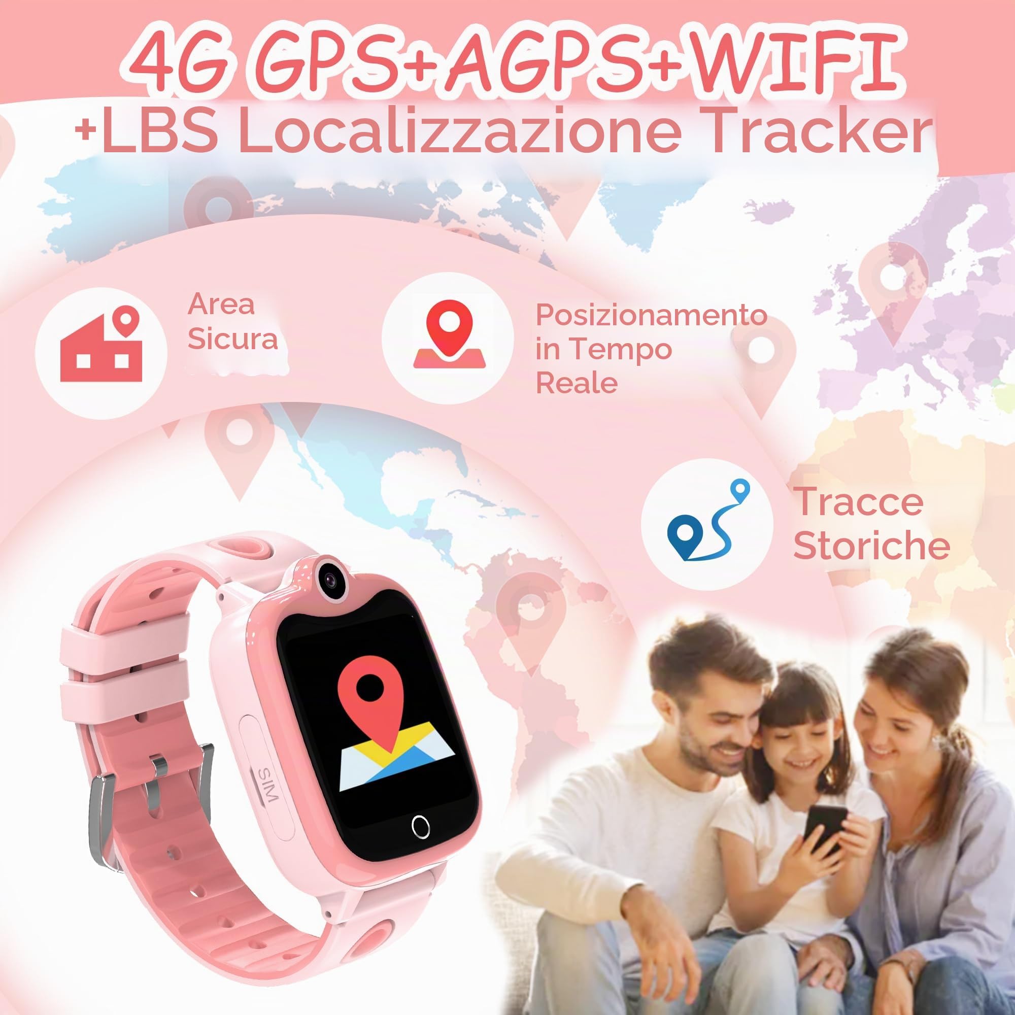 Smartwatch Bambini 4G, Orologio per Bambino Bambina Telefono con Videochiamata SOS Chat Vocale Sveglia Contapassi Modalità Classe Gioco, Impermeabile Smartwatch con SIM Regalo per Ragazza e Ragazzo