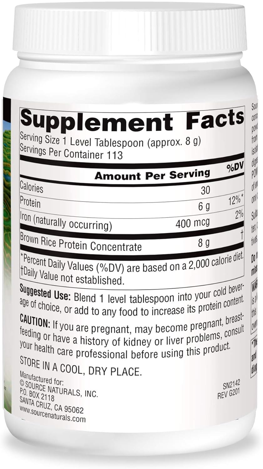 Source Naturals Brown Rice Protein, Vegan & Non-GMO - 16 oz POWDER : Health & Household