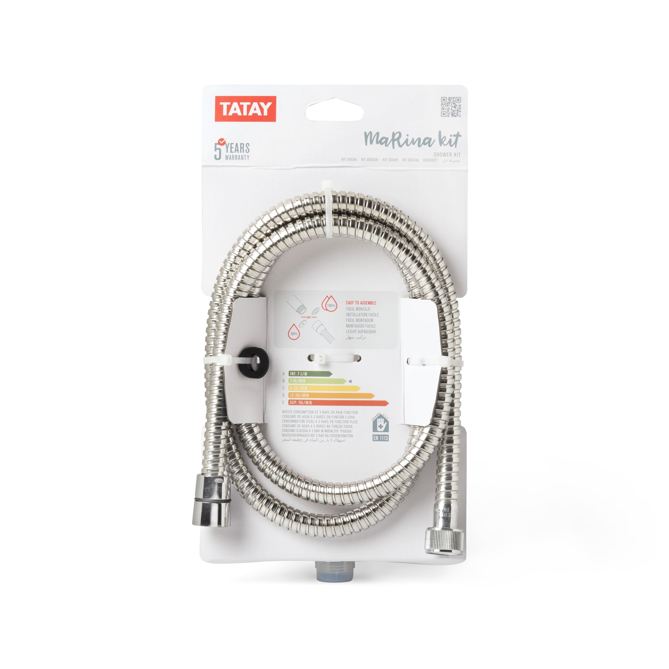 TATAY Shower Set Marina, Includes Shower Head and Hose, Water Saving Shower Head, 1,5m Long Hose, Chrome. Measures: 16 x 8 x 30 cm - Image 3