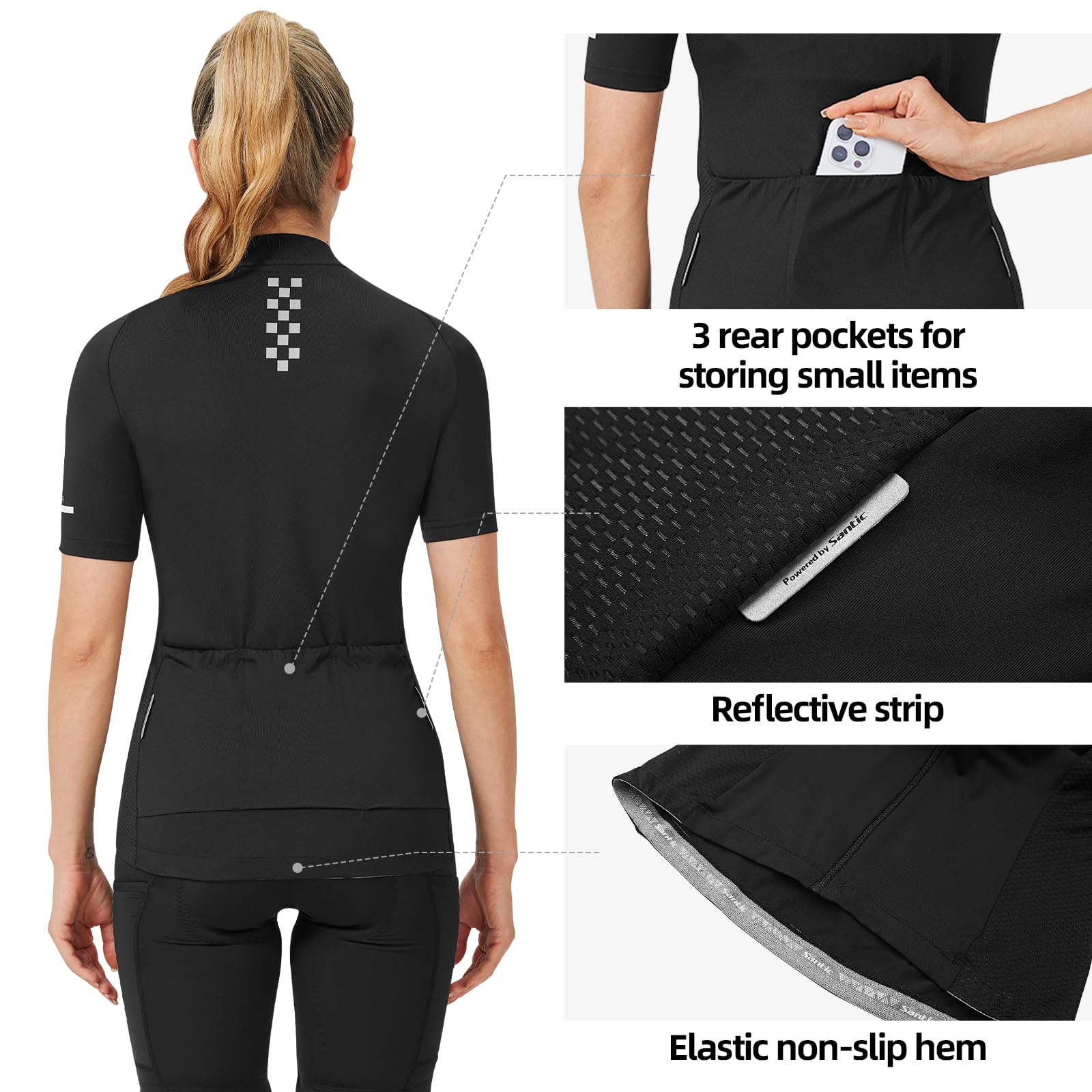 Santic Maillot Cyclisme Femme Manches Courtes Tissu Respirant avec Séchage Rapide & UPF50+