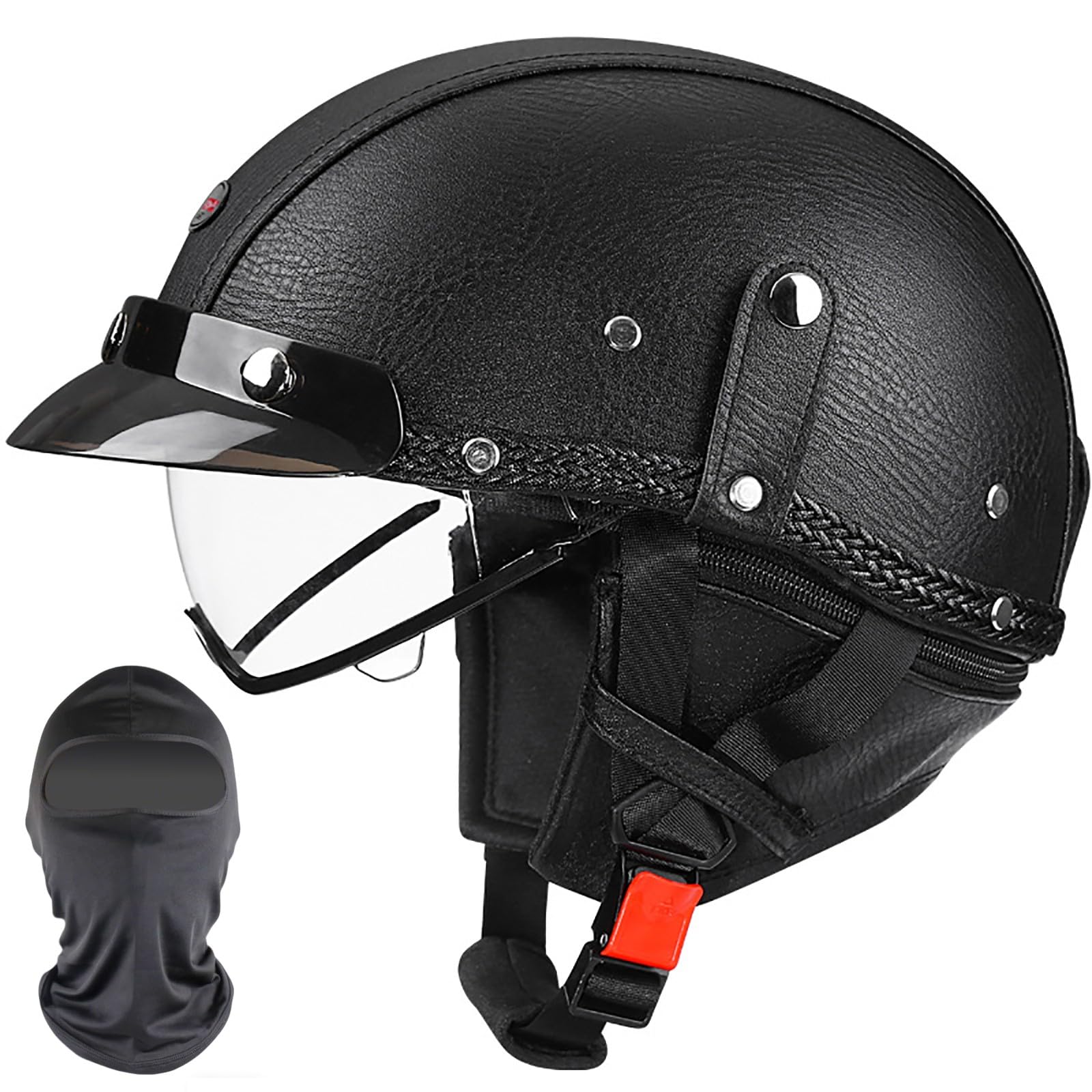 XYYYM Open Face Motorcycle Half Helmet, Retro Men Women Cruiser Chopper Moped Scooter Motorbike Helmet, ECE Approved 55-62cm