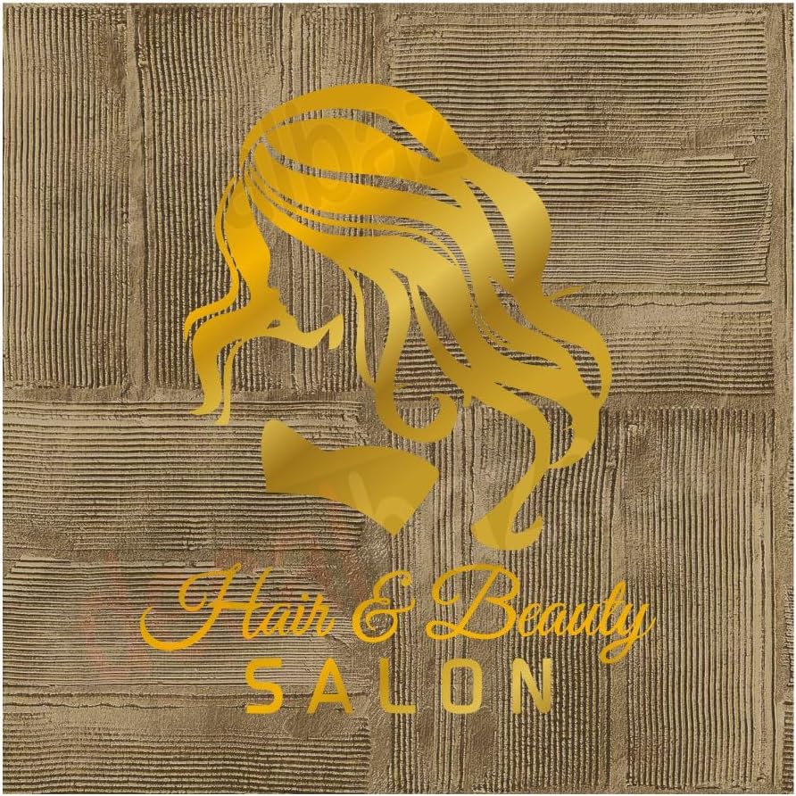 Hair and Beauty Salon Silhouette Design, Glossy Vinyl Finish Sticker for Glass Wall, 11 x 9 Inches, Golden (Code 24.5)