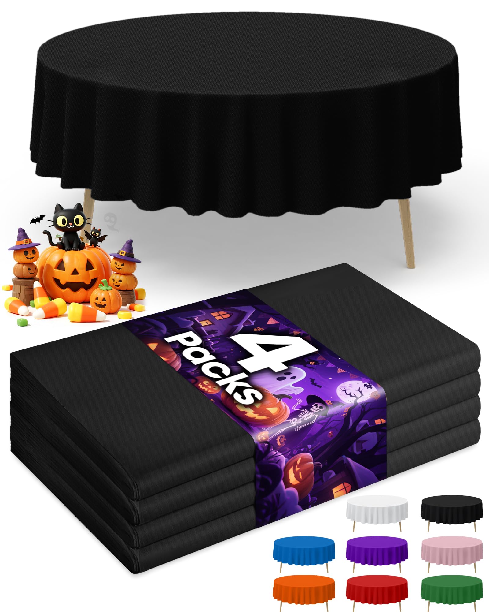 Niuara Black Plastic Table Cloth Disposable, 4 Pack, 84 in