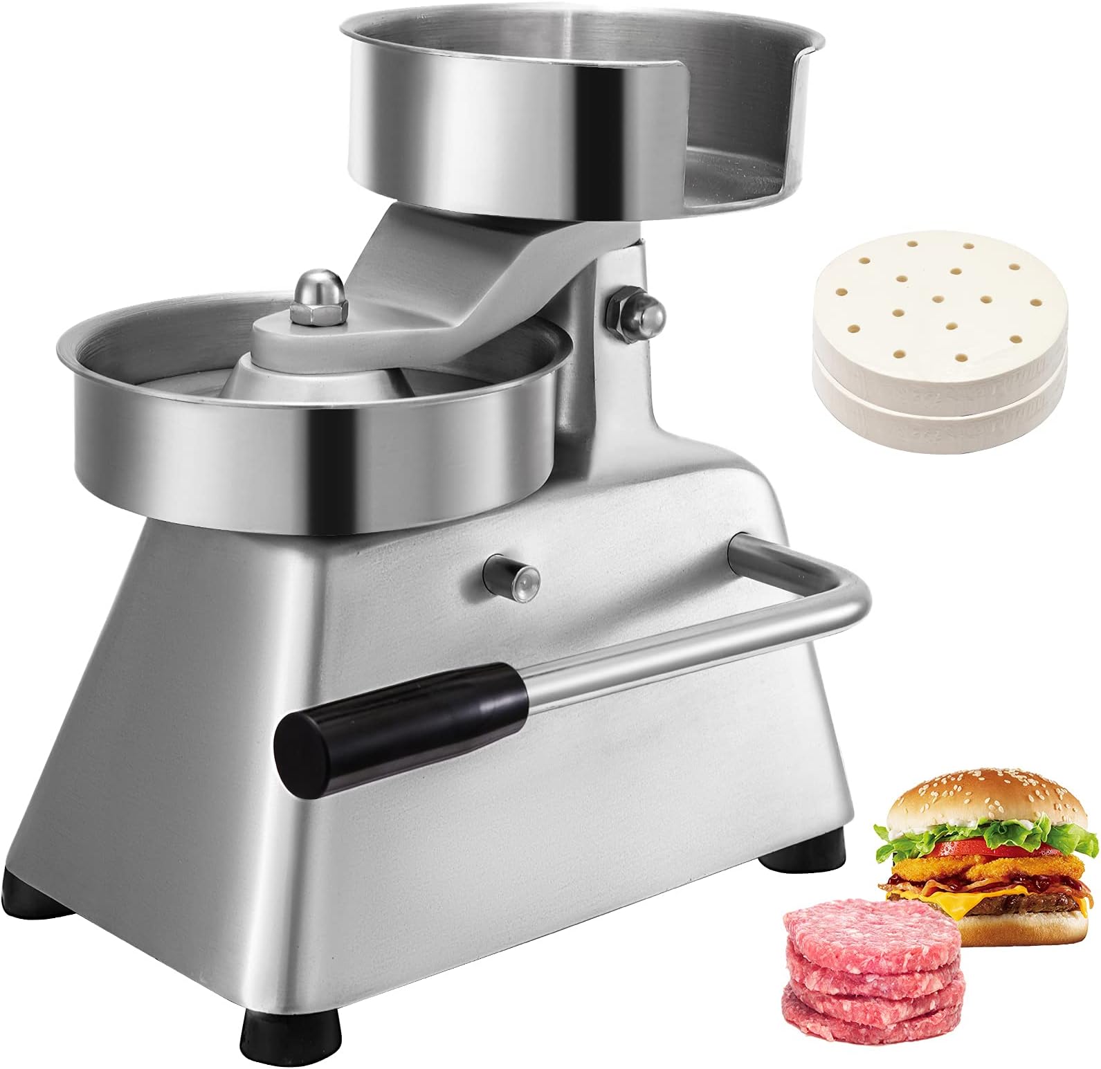 VBENLEM Commercial Hamburger Patty Maker 100mm/4inch Stainless Steel Burger Press Heavy Duty Hamburger Press Meat Patty Maker Hamburger Forming Processor with 1000 Pcs Patty Papers