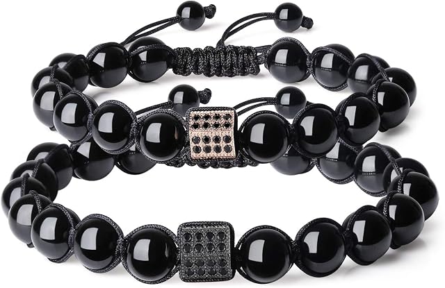 COAI Rhinestone Pave Charm Black Tourmaline Bracelet for Men Women