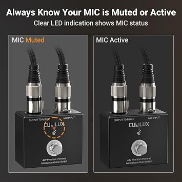 Cubilux MMX-3 XLR Footswitch Mute Switch for 48V Condenser Microphone, Hand/Foot Control, Aluminum Alloy Case Mic On/Off Switcher for Studio, Broadcast and Stage