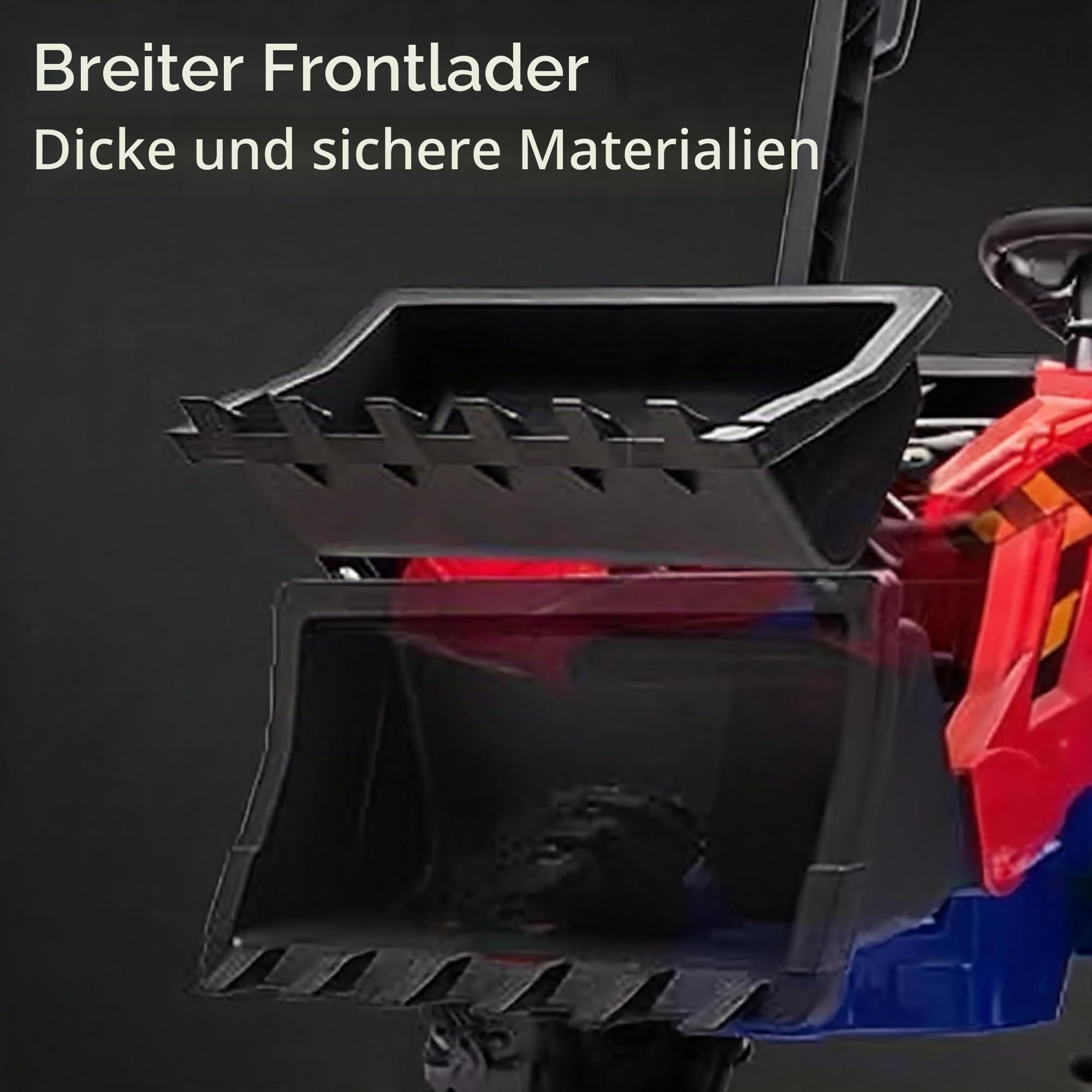 12V Elektro-Traktor für Kinder mit mechanischer Schaufel, Kinder-Traktor mit verstellbarem Arm, Ferngesteuerter Bagger mit abnehmbarem Dach, 2–4 km/h, für Kinder ab 3 Jahren, Rot und Blau