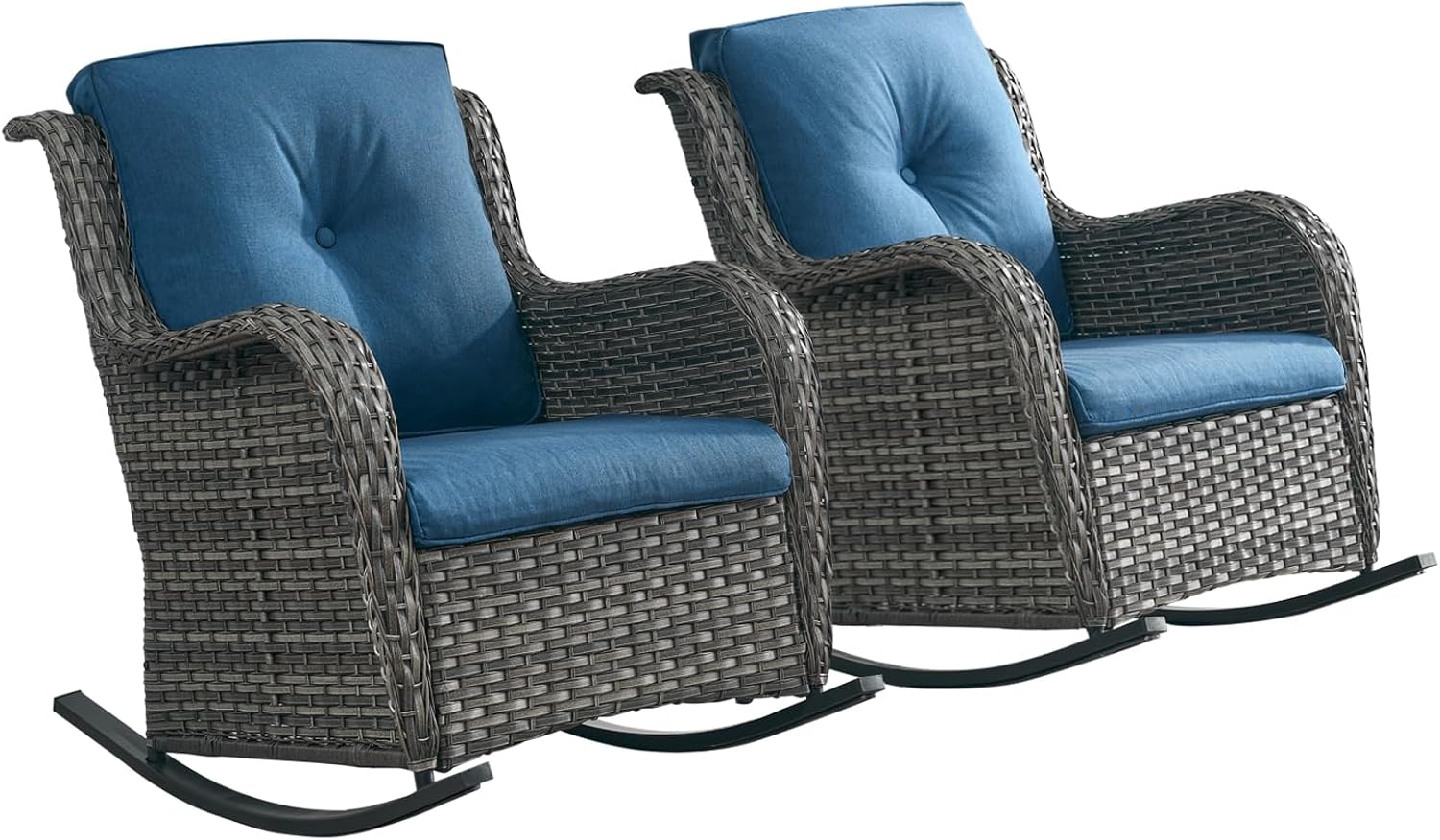 Rilyson Patio Chairs Outdoor Rocking Chair - 2 Piece Wicker Rattan Rocker Chairs Set with High Back and Deep Seating for Porch Deck Garden Backyard(Brown/Beige)