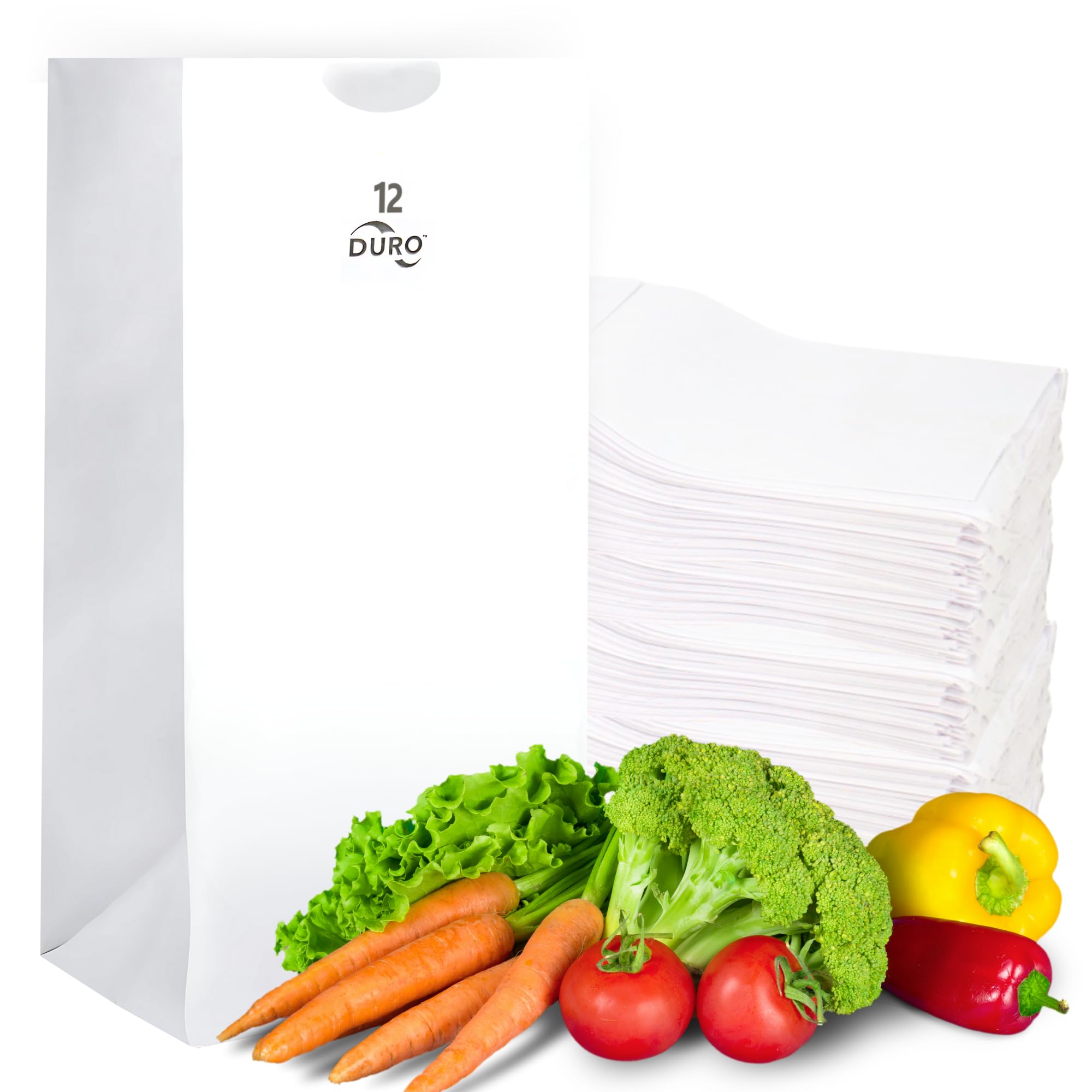 Duro 12# Large White Paper Lunch Bags 100 Count, Bulk Disposable Paper Lunch Sacks, SOS Bags for Bread, Bagel, Deli & Restaurant Takeout or Delivery -