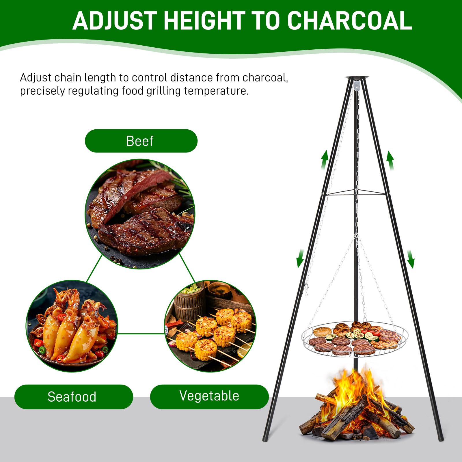 ROVSON - Soporte para parrilla de barbacoa con trípode portátil, para cocinar al aire libre, camping, jardín, playa