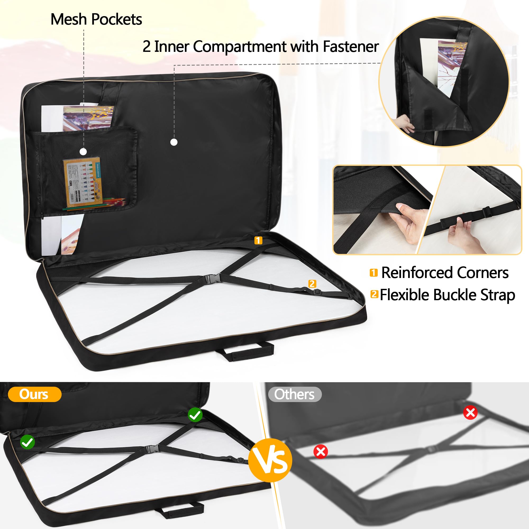Damero A1 Sacs de Transport pour Fournitures d'art, Portefeuille d'artiste, étui pour Fournitures de Croquis, Grand étui pour tampons de Peinture, Organisateur d'artiste, Noir