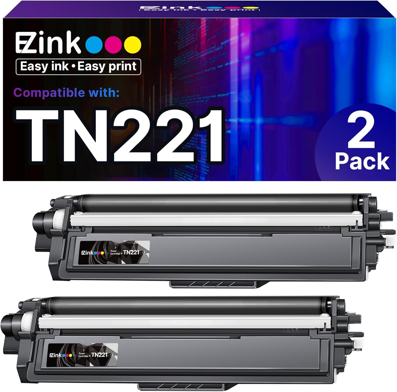 E-Z Ink TN221 Toner Cartridge Replacement for Brother TN221 TN-221 Black Toner Cartridge to Use with MFC-9130CW HL-3170CDW HL-3140CW HL-3180CDW MFC-9330CDW MFC-9340CDW HL-3150CDN (2 Black TN221 Toner)