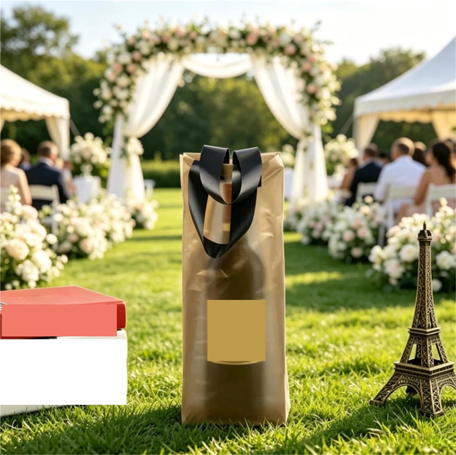 Weinbeutel Golden Plastic Wine Tote Bag for Champagne | Hochzeit, Geburtstag, Familienfeier, Verpackung, Handbeutel(18x10x35cm,50pcs)