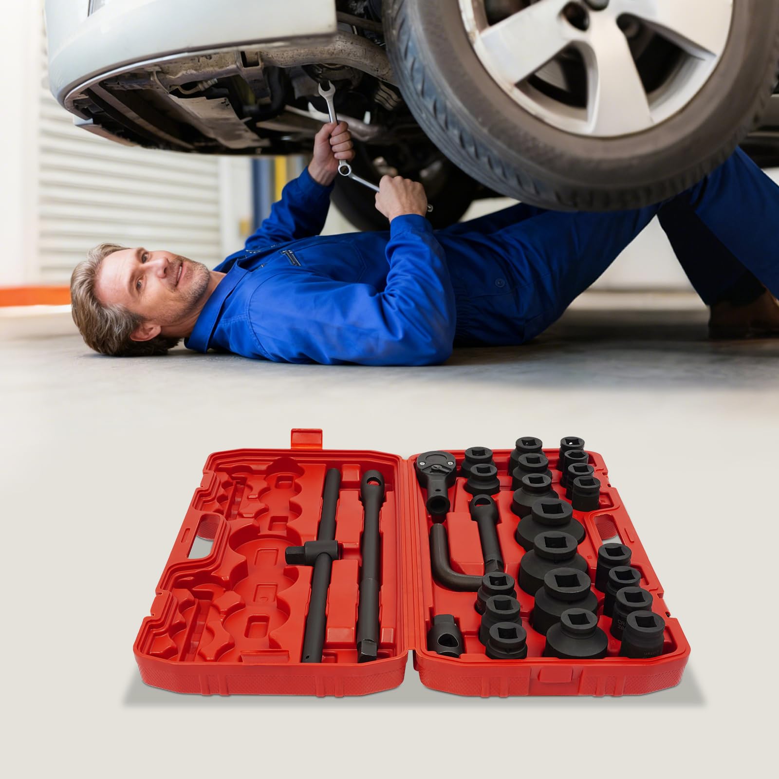 Set presa 3/4" e 1" 21-65 mm, set di chiavi a bussola, 26 pezzi, per camion, avvitatore a percussione, adatto per riparazioni auto o dispositivi meccanici
