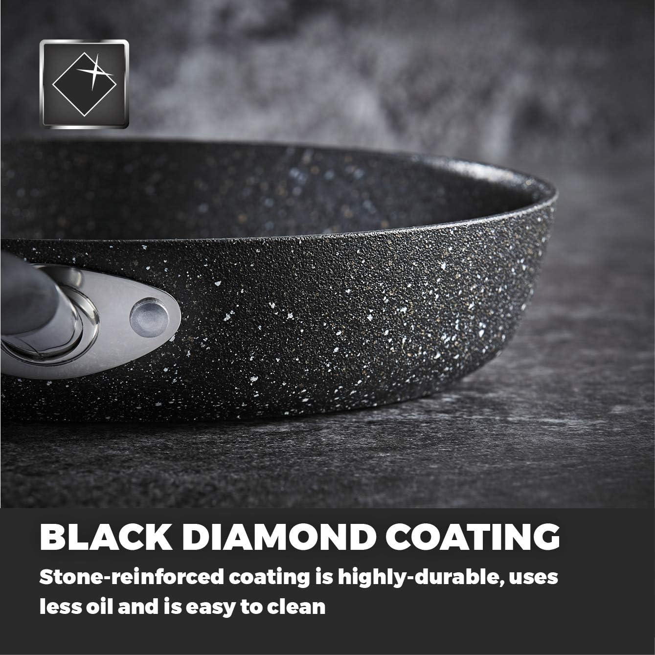 Tower T900113 Precision 24cm Non-Stick Forged Aluminium Frying Pan with Black Diamond Coating, Soft Grip Handle, Black - Image 5