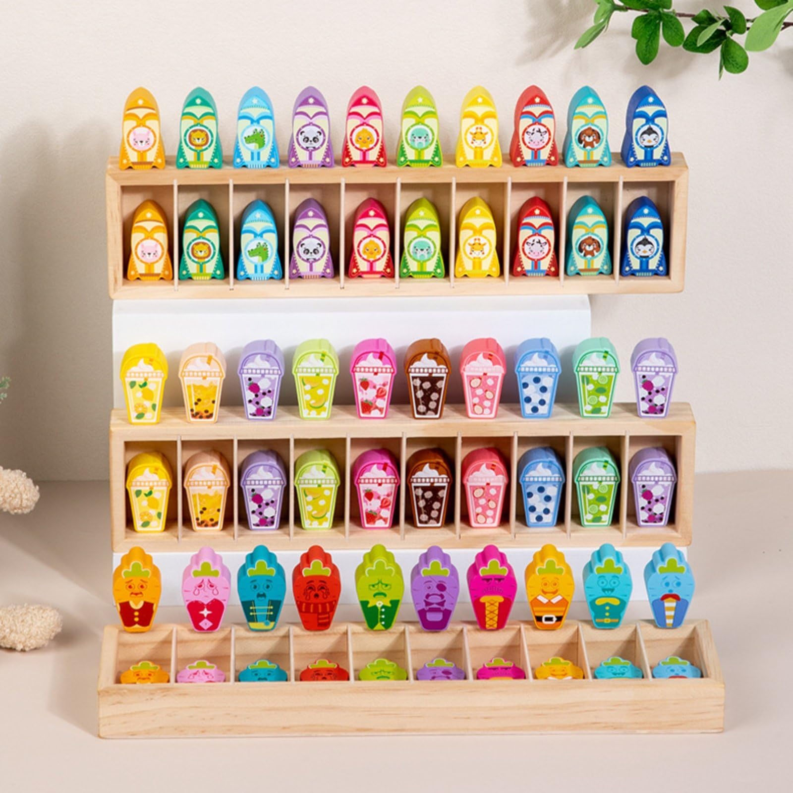 Memory Spiel Kinder Holz Lernspiel Farbpuzzle Formpuzzle Konzentrationsspiel aus Holz Fördert Aufmerksamkeitsspanne Problemlösen für Kindergarten Vorschule, Raketen- Und Tiermuster