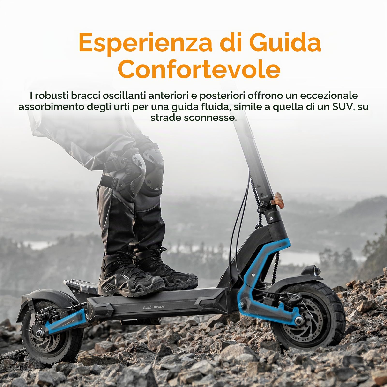 Monopattino Elettrico Ausom L2 Max Dual Motor, Batteria 48V 20.8Ah, Resistenza fino a 90 km, Pneumatici Da 10x3.0 Pollici, Monopattino Elettrico Adulto Pieghevole