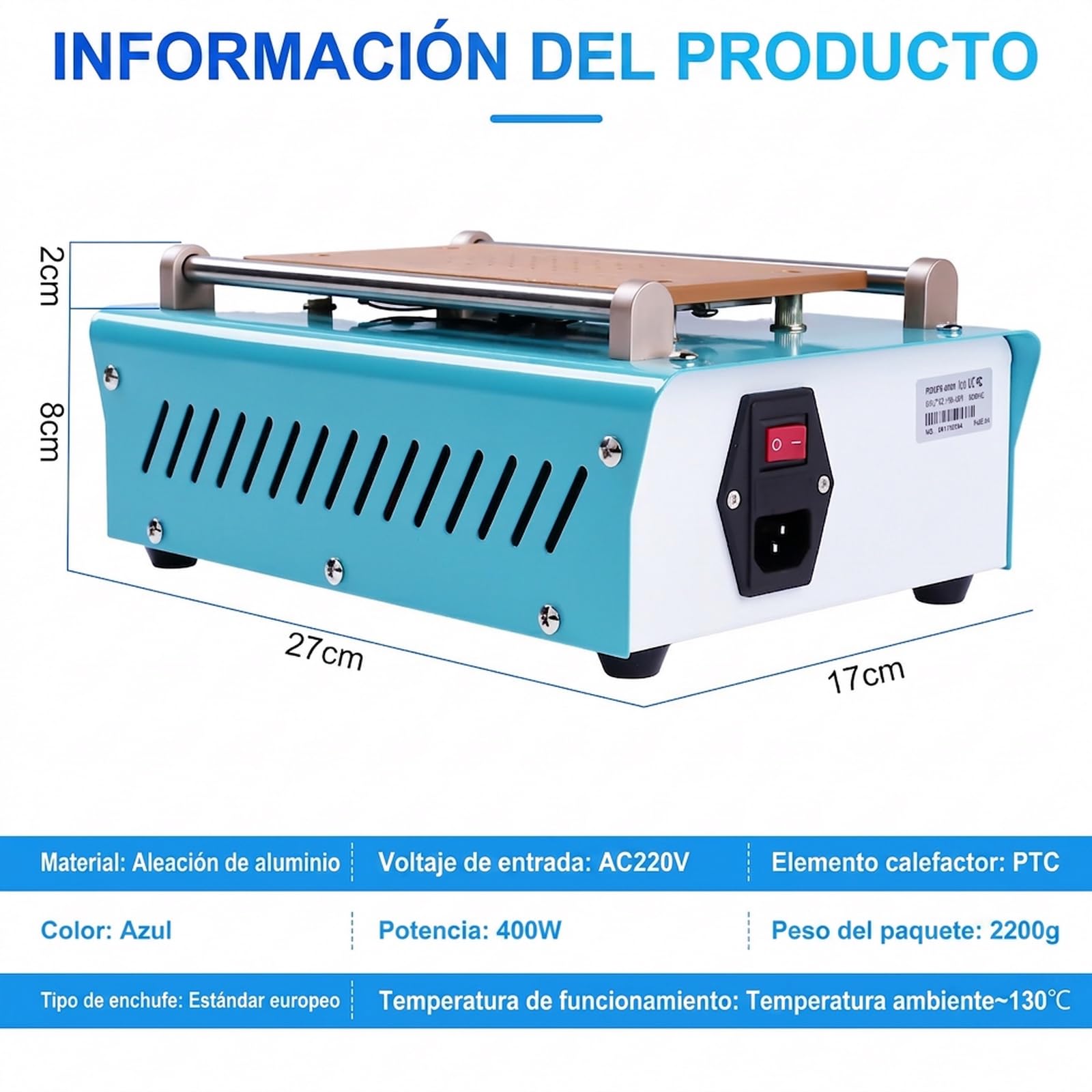 Separador de Pantalla para telefono movil Placa calefactora reparacion Pantalla LCD Separador de Pantalla Caliente Separador de Pantalla con 3 Almohadillas de Silicona Azul UYUE948T AC 220V.